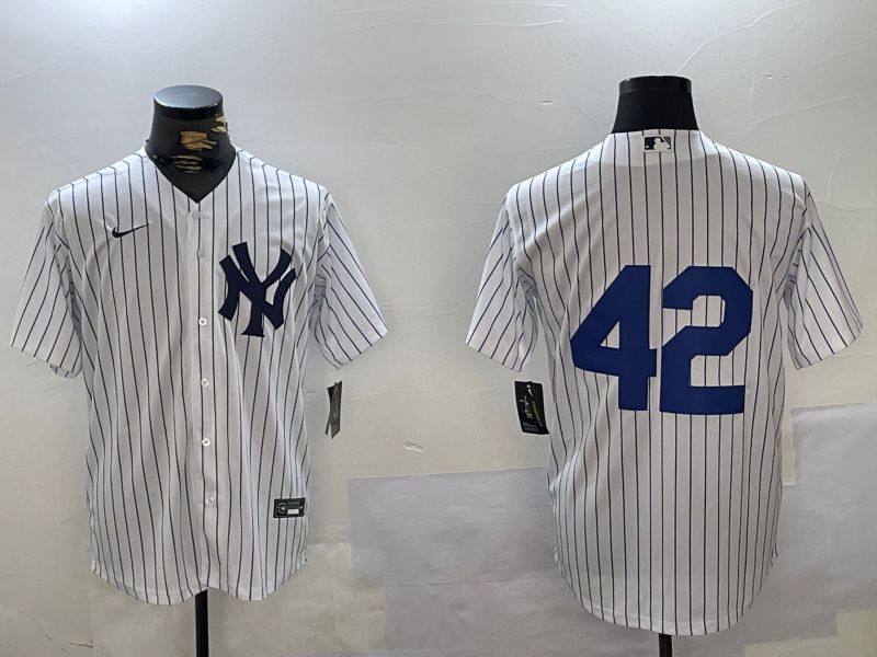 Men New York Yankees #42 No Name White Stripe Fashion Nike 2024 MLB Jersey style 5->new york yankees->MLB Jersey